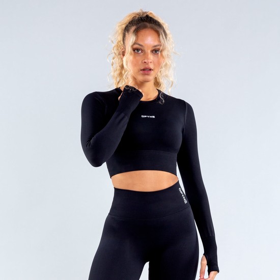 T Shirts Dfyne Dynamic Crop Femme Noir | 29683-XACI