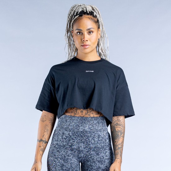 T Shirts Dfyne Revive Crop Femme Noir | 24875-ANOF