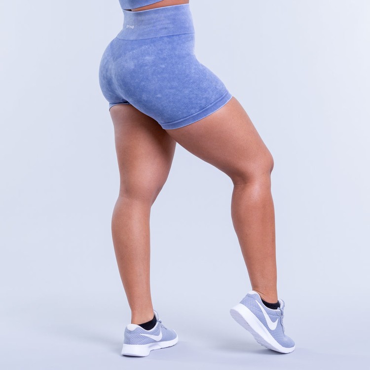 Shorts Dfyne Valkyrie Acid Wash Femme Bleu Foncé | 61580-QUTJ