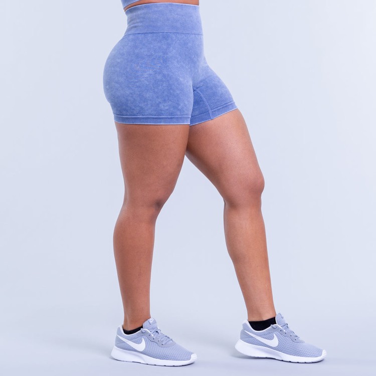 Shorts Dfyne Valkyrie Acid Wash Femme Bleu Foncé | 61580-QUTJ