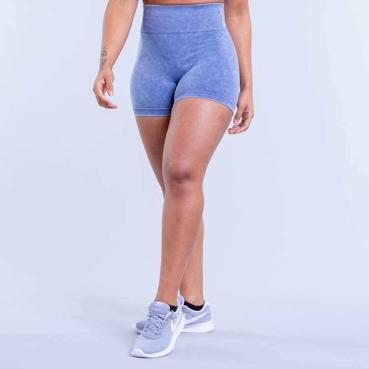 Shorts Dfyne Valkyrie Acid Wash Femme Bleu Foncé | 61580-QUTJ