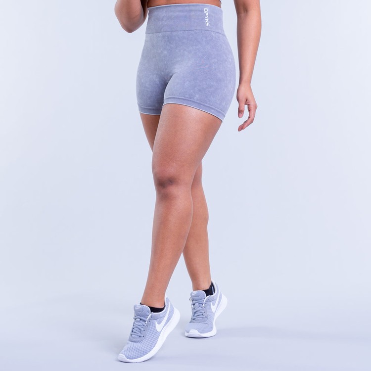 Shorts Dfyne Valkyrie Acid Wash Femme Grise Blanche | 80329-GWTV