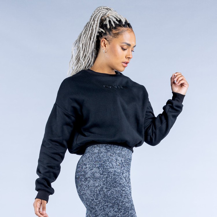 Sweats Dfyne Luxe | Revive Crop Femme Noir | 16542-PMNJ