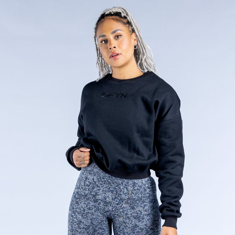 Sweats Dfyne Luxe | Revive Crop Femme Noir | 16542-PMNJ
