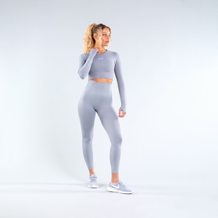 T Shirts Dfyne Dynamic Crop Femme Grise Clair | 75910-ZWXA