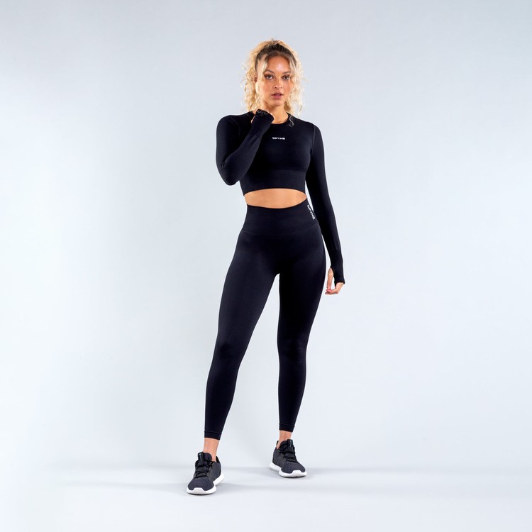T Shirts Dfyne Dynamic Crop Femme Noir | 29683-XACI