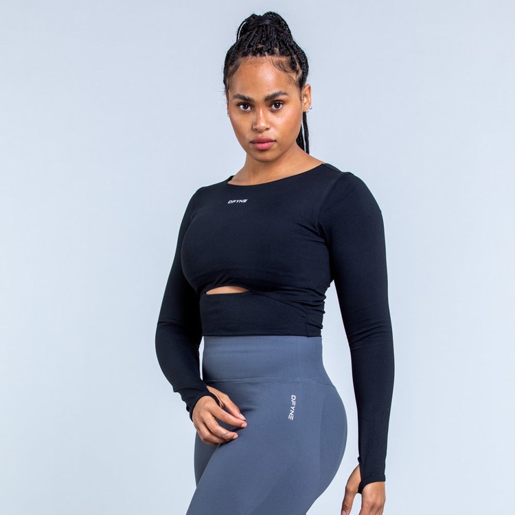 T Shirts Dfyne Origin Long Sleeve Femme Noir | 71809-MIOV
