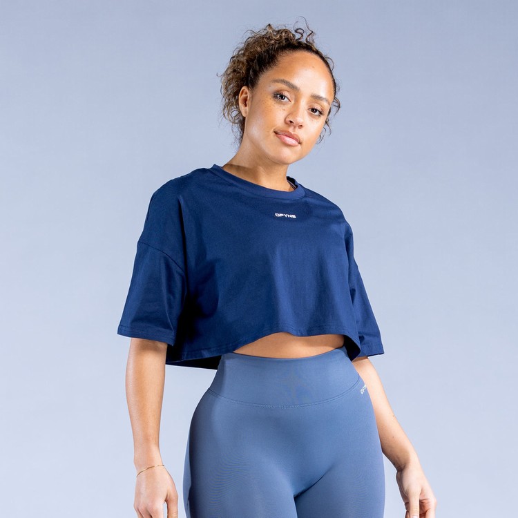 T Shirts Dfyne Revive Crop Femme Bleu Foncé | 82543-PDCY