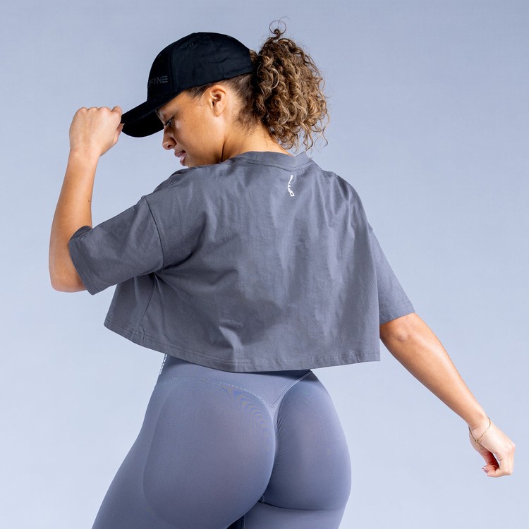 T Shirts Dfyne Revive Crop Femme Grise Foncé | 62970-WAJO