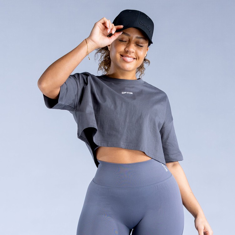 T Shirts Dfyne Revive Crop Femme Grise Foncé | 62970-WAJO