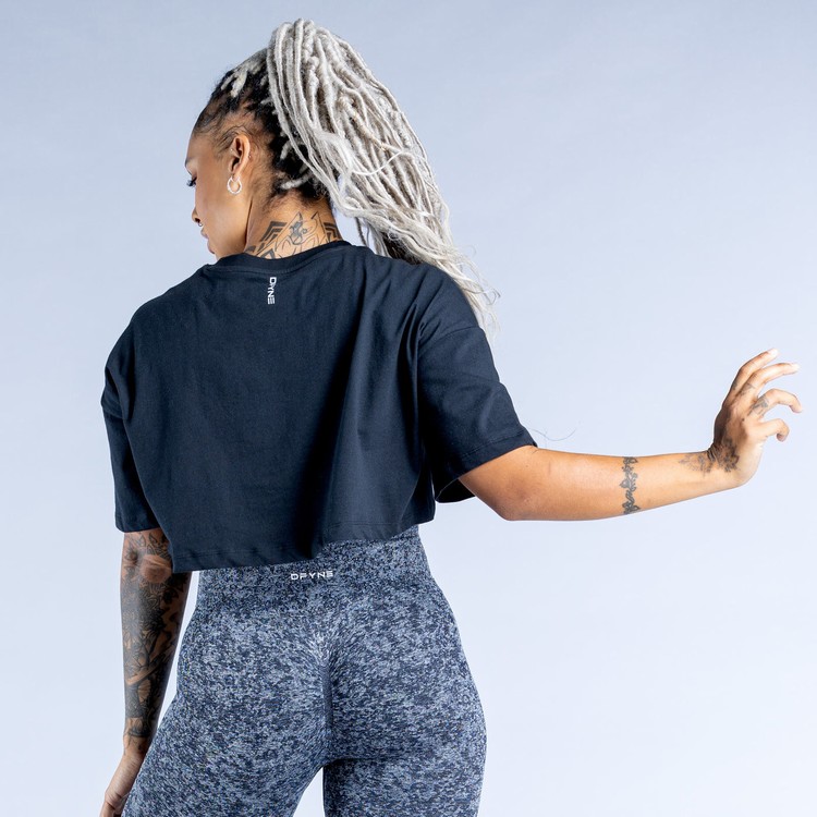 T Shirts Dfyne Revive Crop Femme Noir | 24875-ANOF