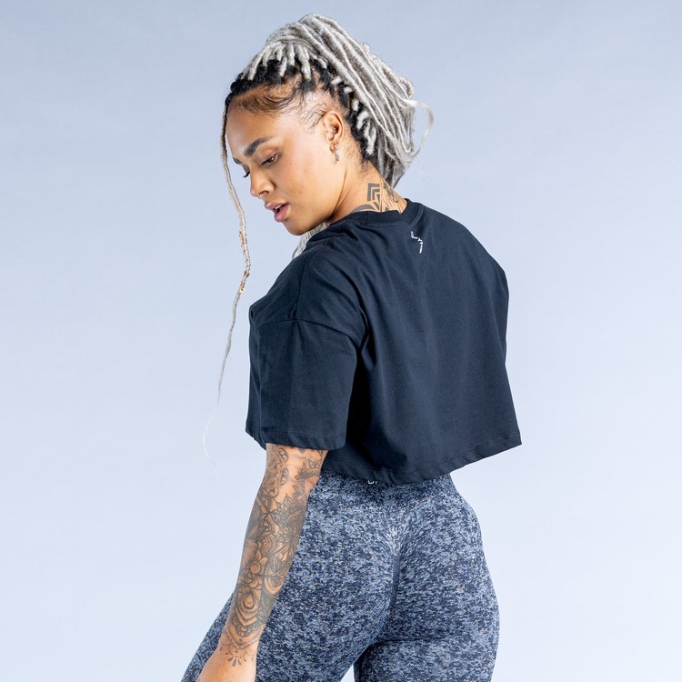 T Shirts Dfyne Revive Crop Femme Noir | 24875-ANOF