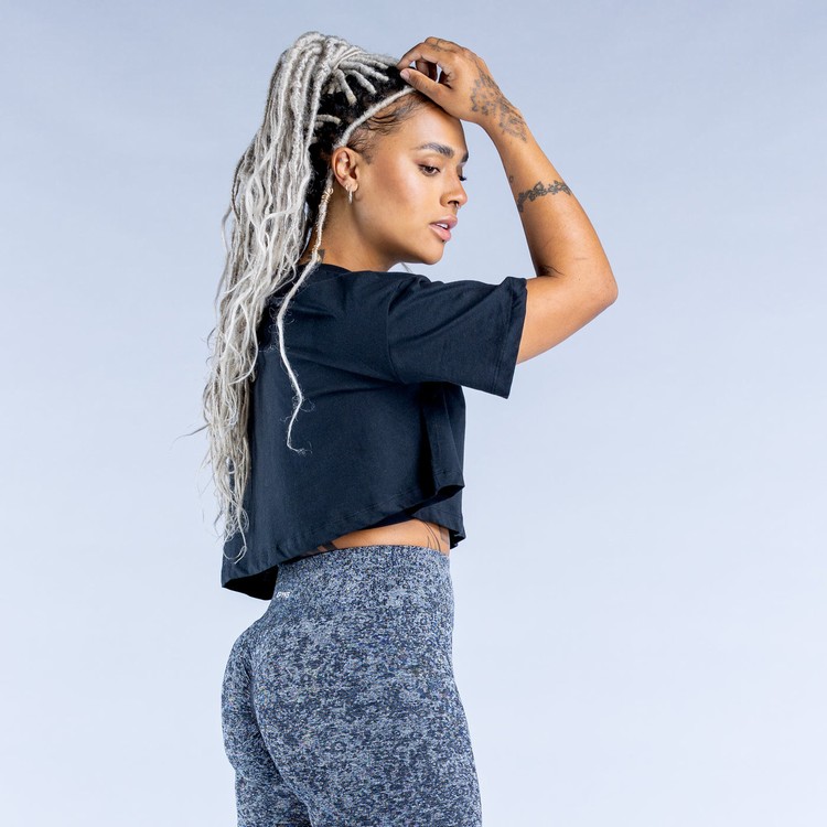 T Shirts Dfyne Revive Crop Femme Noir | 24875-ANOF