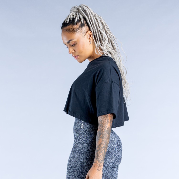 T Shirts Dfyne Revive Crop Femme Noir | 24875-ANOF