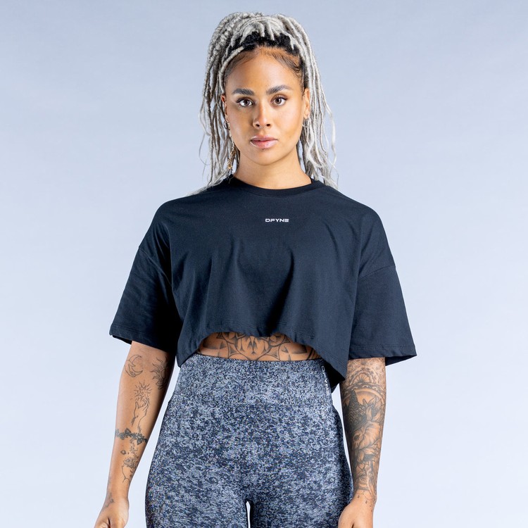 T Shirts Dfyne Revive Crop Femme Noir | 24875-ANOF
