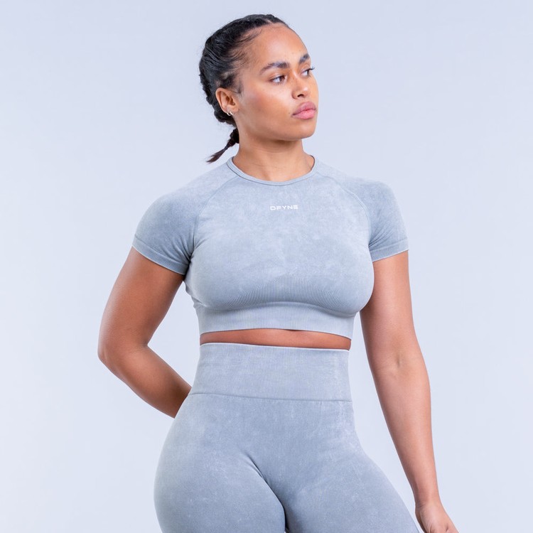 T Shirts Dfyne Valkyrie Acid Wash Crop Femme Vert | 31280-JNIL
